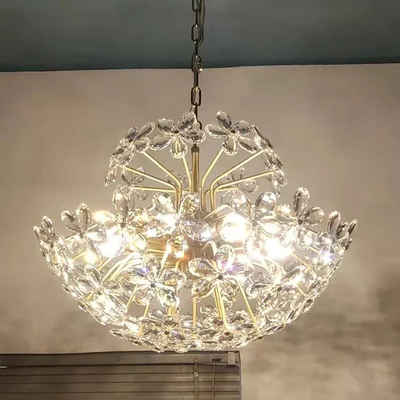 lustre design français en cristal fleur rétro led de luxe - vue 4 sur 9