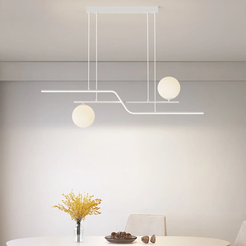 lustre led moderne avec ampoules et abat-jour suspendus - vue 5 sur 8