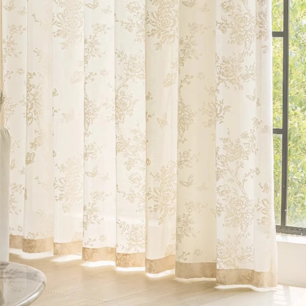 Voilage tulle floral romantique pour salon chambre fenetre - vue 7 sur 8