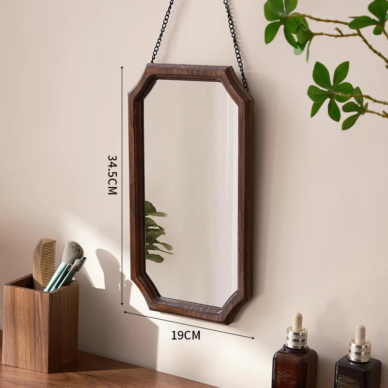miroir vintage en bois massif miroir maquillage étanche mural antirouille - vue 9 sur 15