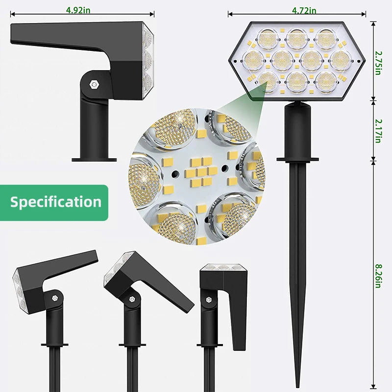 KHTO lumières solaires extérieures 92 LED spots solaires extérieurs IP67 étanche lampes de jardin solaires 2 en 1 pour porche de jardin de cour