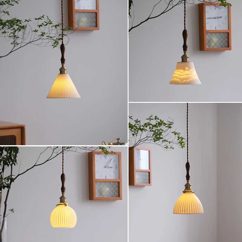 lustre nordique vintage en céramique et laiton luminaire suspendu - vue 4 sur 10