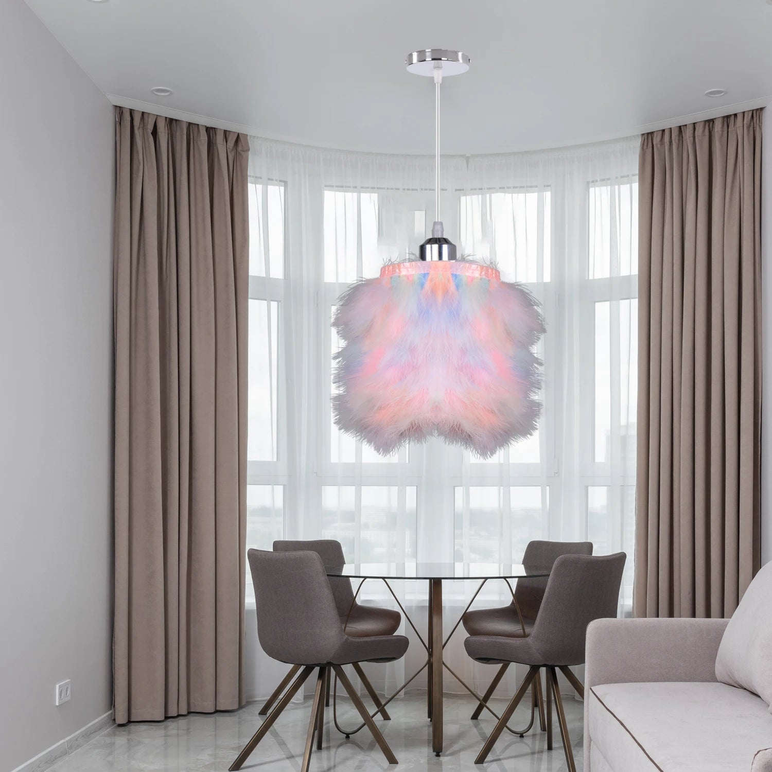 lustre moderne moelleux en plumes nordiques avec led - vue 6 sur 11