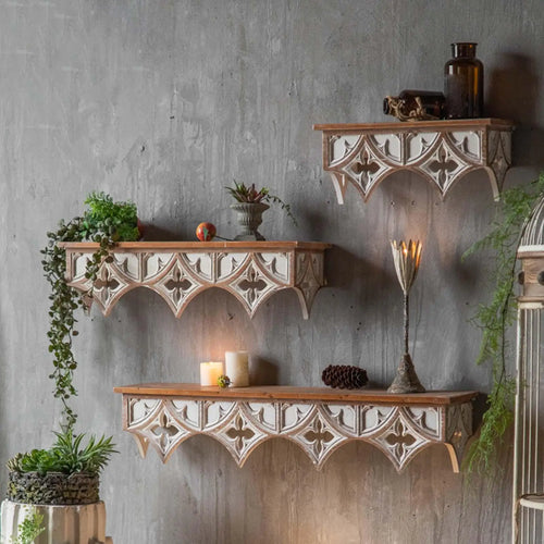Wood Wall Shelf Storage Rack, Retro Style Holder Hanging Display for Hallway - vue 3 sur 6