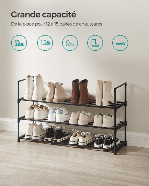 SONGMICS Shoe Rack 3 Tier, Metal Shoe Rack for 12-15 Pairs, Stackable, Hallway, Living Room, Bedroom, 30 x 92 x 55 cm - vue 4 sur 7