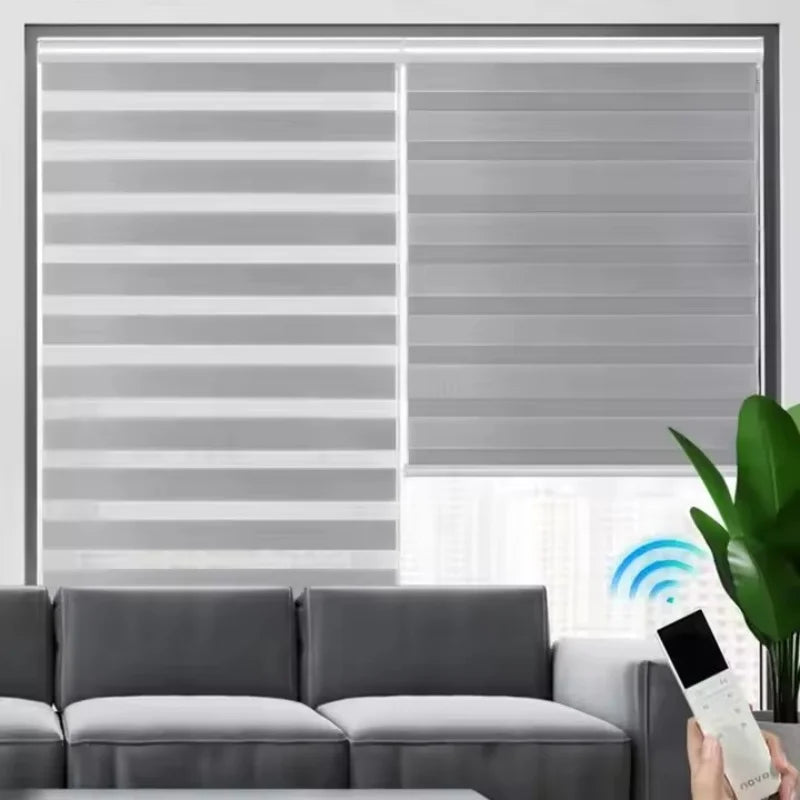 Store zébré électrique double couche occultant télécommande maison - vue 3 sur 8