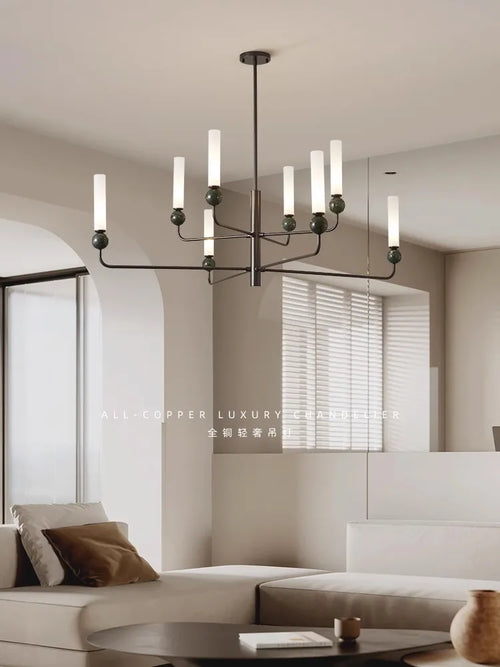 Vintage luxury marble and copper LED pendant chandelier - vue 4 sur 10