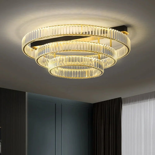 plafonnier de luxe en cuivre et cristal lampara de techo
