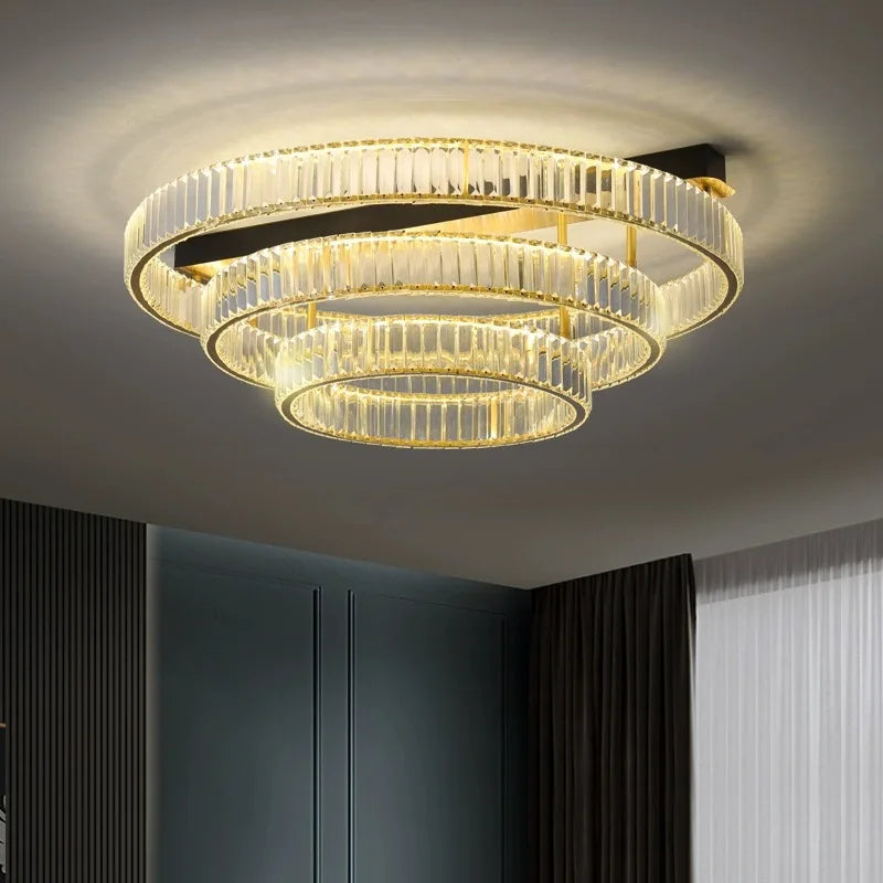 plafonnier de luxe en cuivre et cristal lampara de techo - vue 4 sur 15