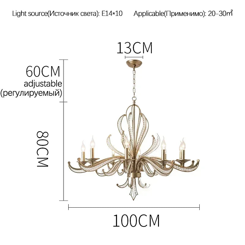 American retro crystal chandelier, French creative candle design, bedroom, living room, study, interior decoration lamp - vue 8 sur 9