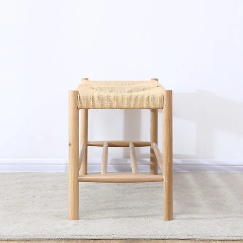 banc nordique en bois massif avec corde tressée design simple - vue 3 sur 6