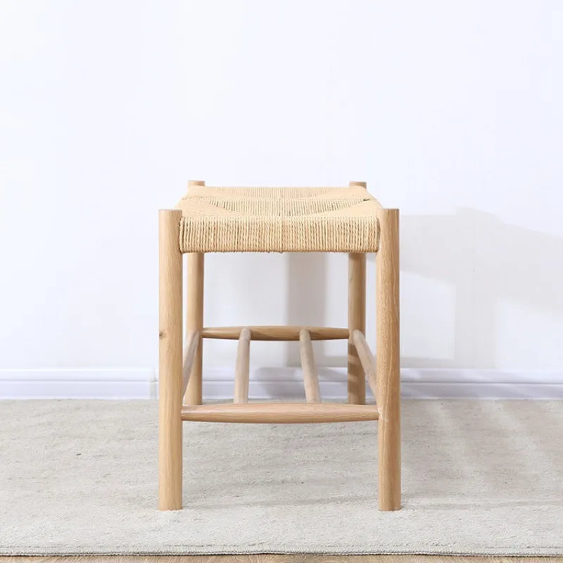 banc nordique en bois massif avec corde tressée design simple - vue 3 sur 6
