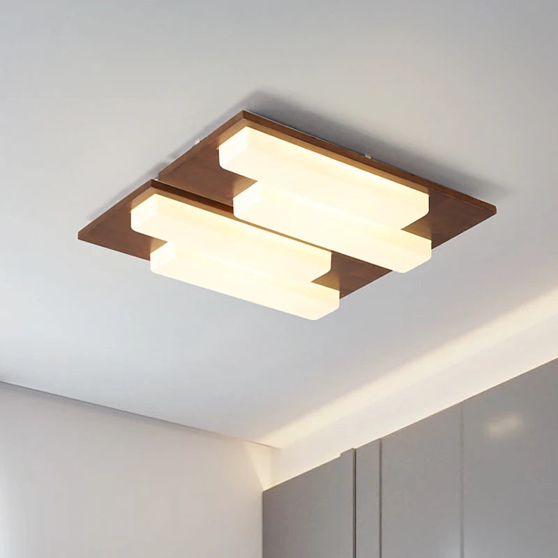 plafonnier led moderne en bois véritable 4/6/9 têtes luminaire intérieur