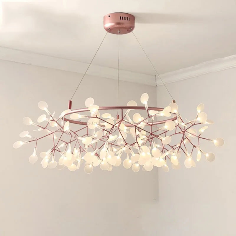 2024 Nordic Hanging Living Room Chandelier Large Modern Kitchen Firefly Lamp Rose Gold Black Branch Round Chandelier Lighting - vue 2 sur 9