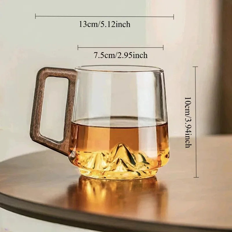 Tasse thé verre borosilicate poignée bois style minimal