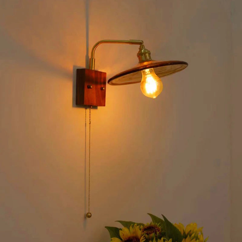 Japanese vintage wooden wall light minimalist LED lamp - vue 3 sur 13