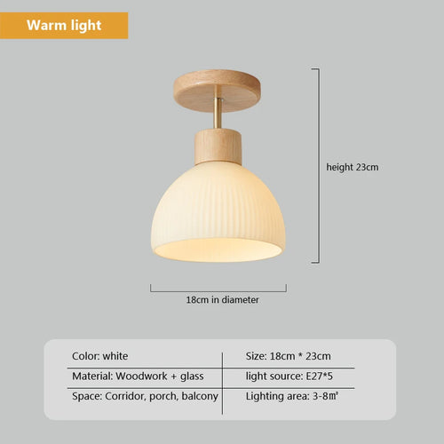 lustre en bois simple avec abat-jour en verre - vue 9 sur 12