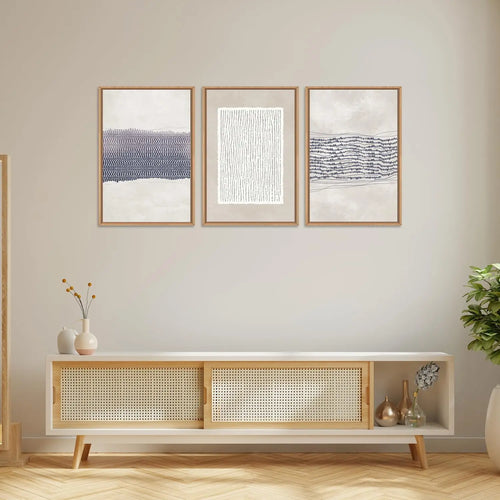 3 Pcs/Set Retro Neutral Abstract Frameless Canvas Wall Art, Bohemian Line Wall Decoration, Modern Blue and White Wall Painting, - vue 4 sur 5