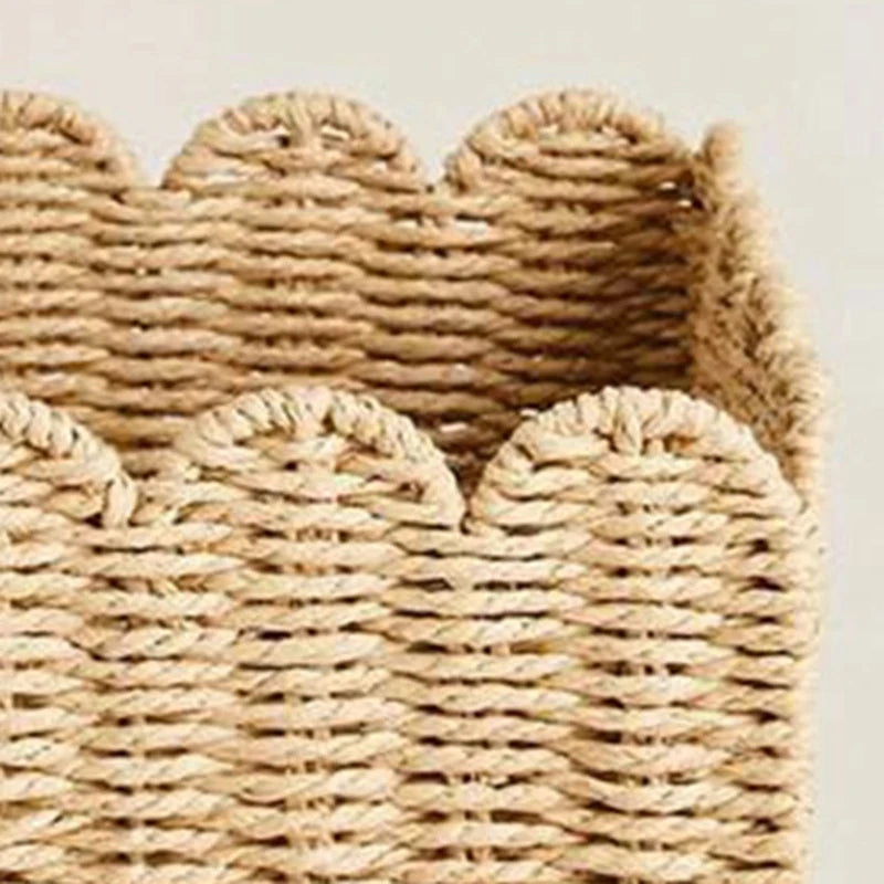 Scalloped Edge Basket, Wicker Storage Baskets,Handwoven Organizing Baskets For Shelves, Paper Rope Design - vue 5 sur 6