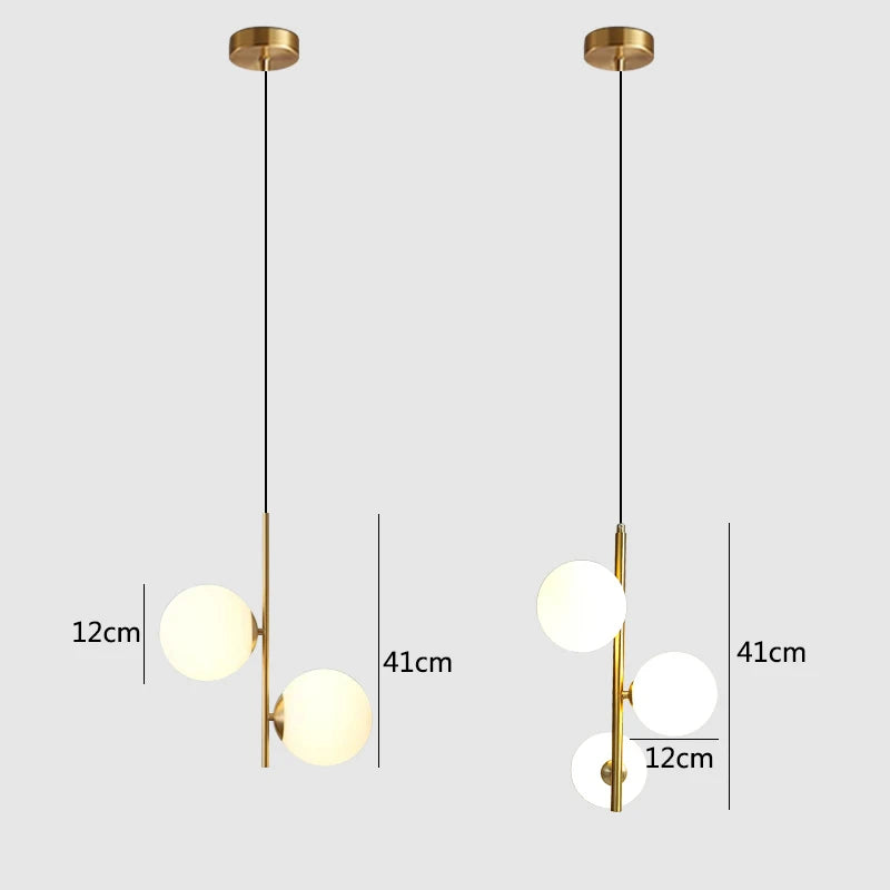 Boule de verre nordique suspension LED lumières en laiton noir chambre suspension lampe moderne salon salle à manger décor luminaires - vue 6 sur 10