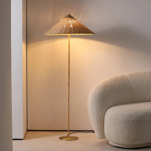 Lampadaire coinqieu fait à la main en rotin tissé style japonais - vue 2 sur 8