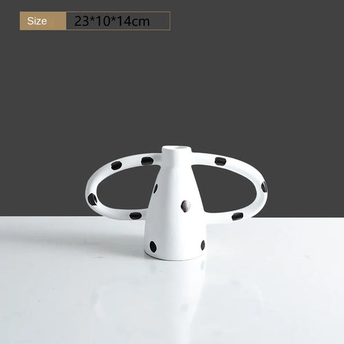 Black And White Polka Dot Double Ear Vase Decoration, Cave Style Homestay Sample Board Room Minimalist Flower Set - vue 6 sur 8