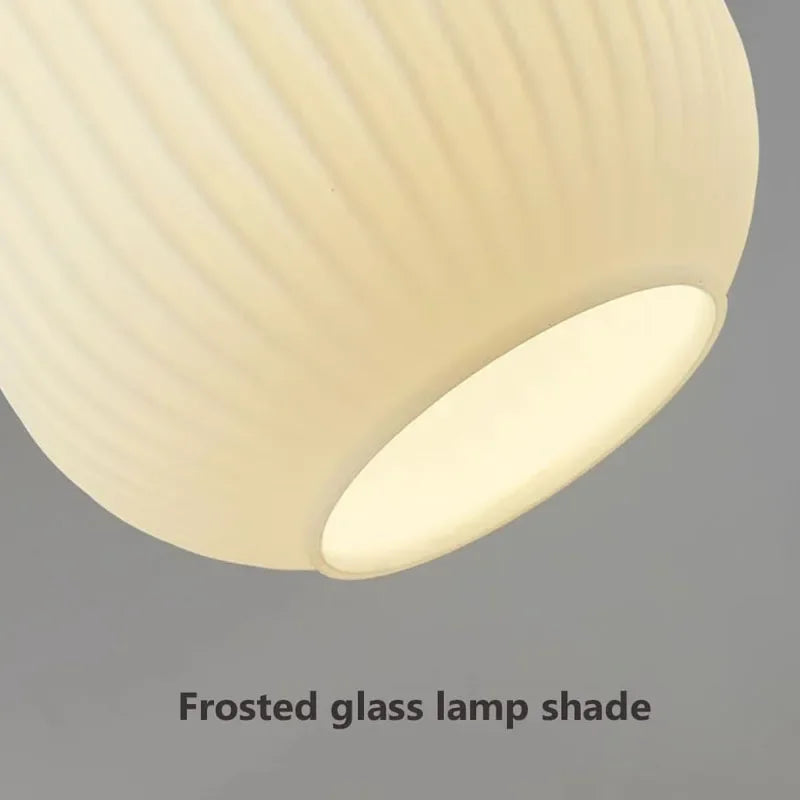 Suspension à rayures en verre blanc nordique lustre de Restaurant en bois Simple pour salle à manger cuisine chevet lampe suspendue au plafond - vue 7 sur 9