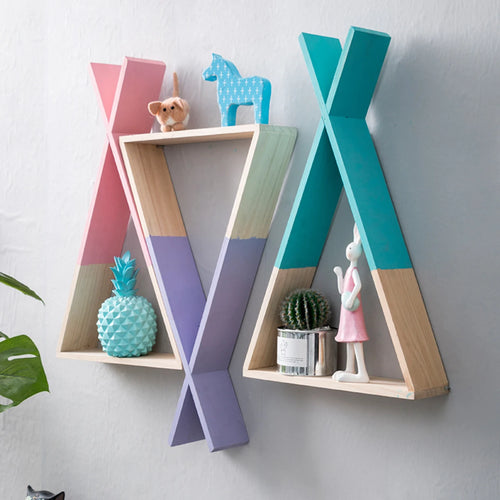 Triangle Wooden Shelf for Wall Decoration, Decorative Crafts, Storage Holder, Living Room, Kids Room - vue 2 sur 10