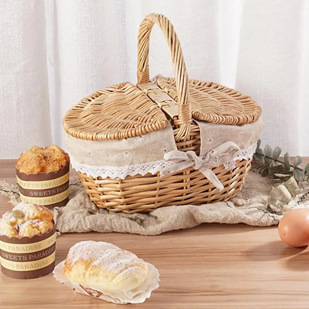 panier pique-nique en osier fait main avec doublure lavable - vue 9 sur 8