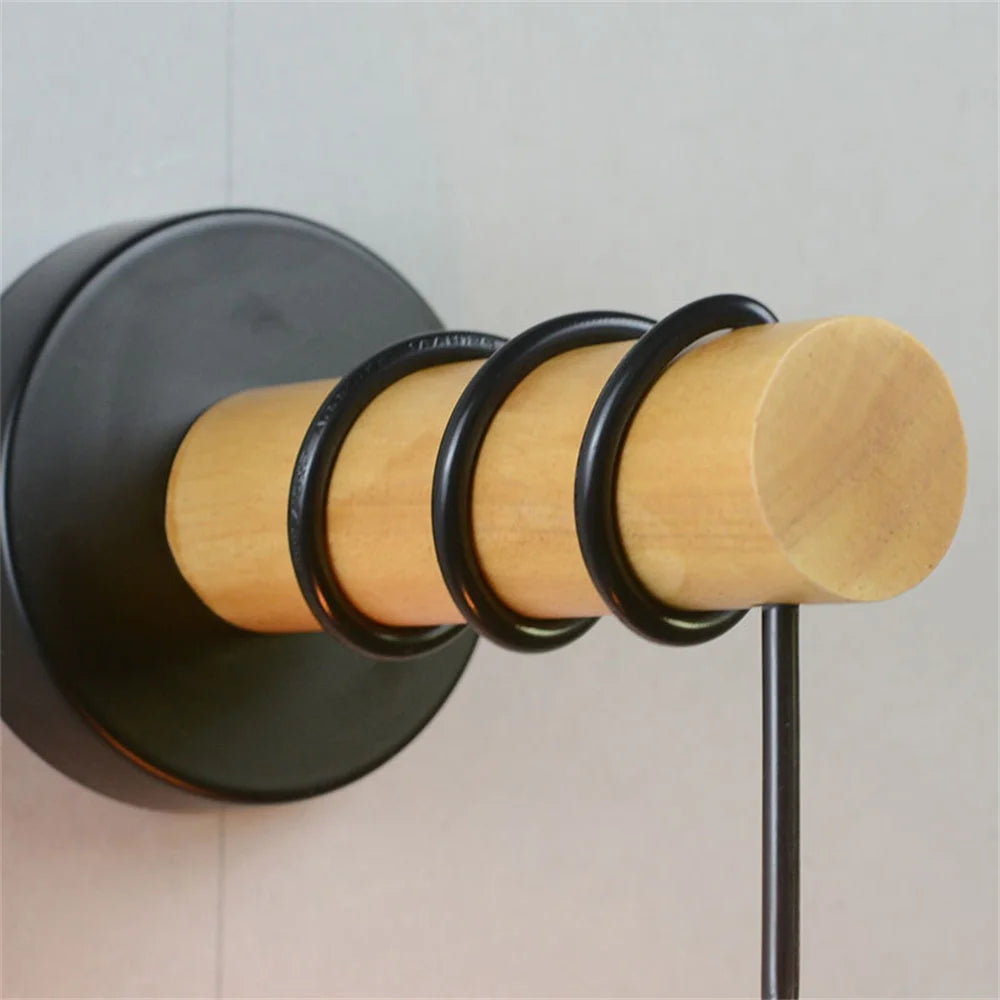 Modern minimalist nordic loft wood and iron wall light - vue 3 sur 8
