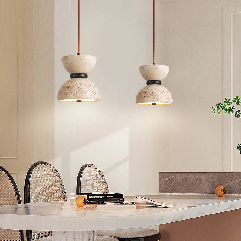 suspension nordique en pierre de grotte éclairage LED design moderne - vue 5 sur 7