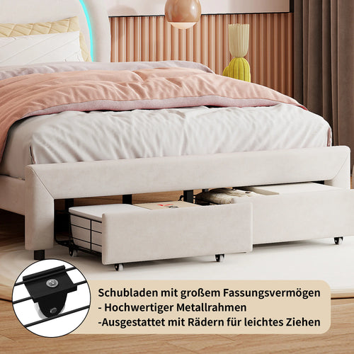140x200cm Modern Princess Bed, Double Bed Frame with 2 Underbed Drawers, Bed with Metal Mattress Base and Wooden Slats Frame - vue 6 sur 6