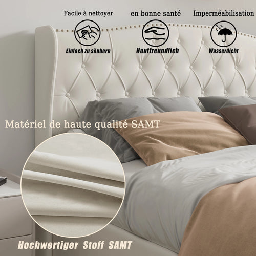 160 x 200 cm Modern Double Bed, Bed with Storage Space and Backrest, with Slatted Frame, Load-Bearing 250 kg, without Mattress - vue 6 sur 8