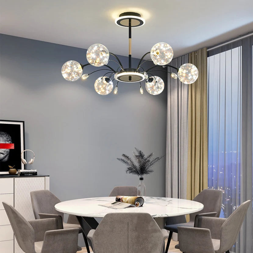 lustre sandyha luxe led en fer avec boules de verre - vue 4 sur 16