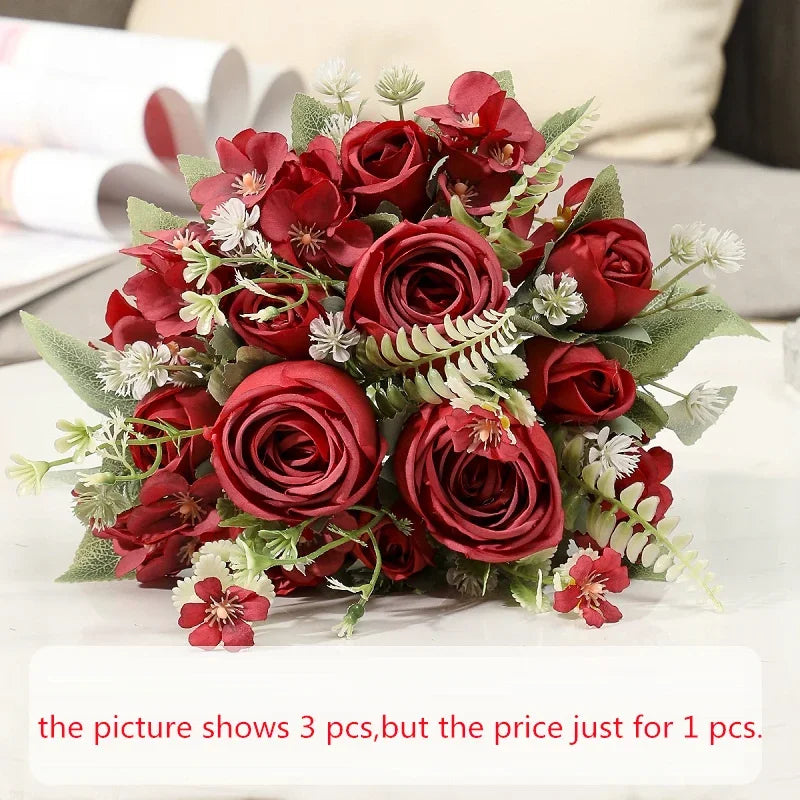 bouquet de roses artificielles en soie pour décoration intérieure - vue 7 sur 10
