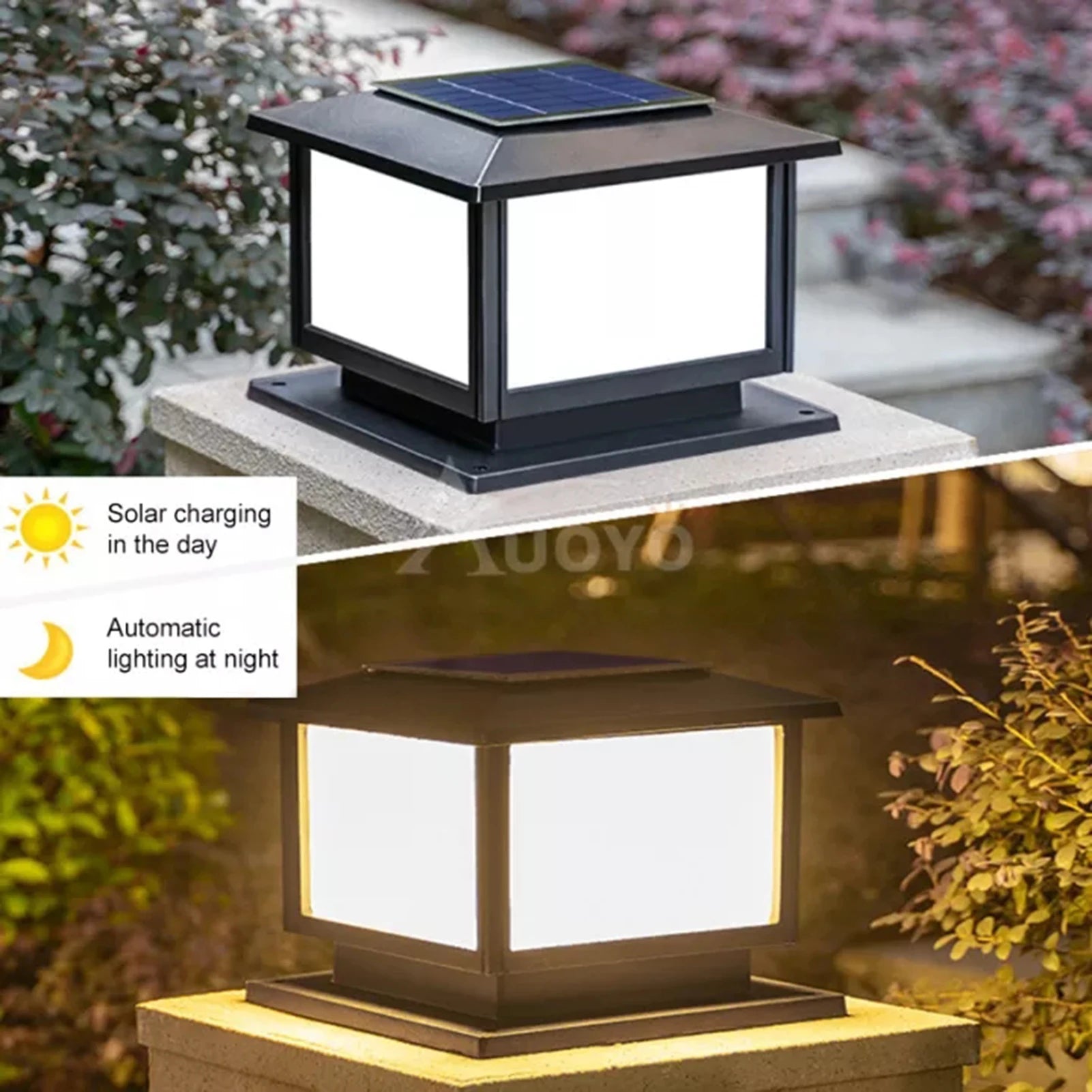 LED à alimentation solaire lumière de clôture carrée blanc chaud lampe éclairage extérieur pilier étanche IP65 lampe solaire extérieure pour jardin - vue 5 sur 14