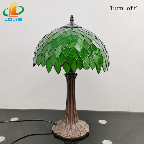 lampe à poser style tiffany avec feuilles vertes décorative - vue 7 sur 6