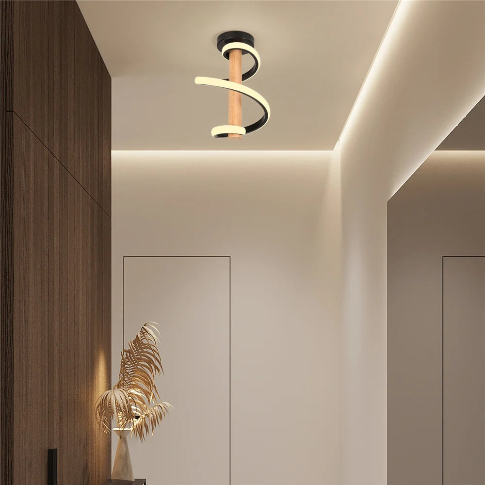 plafonnier led ondulé en bois design moderne long tube décoratif - vue 4 sur 10