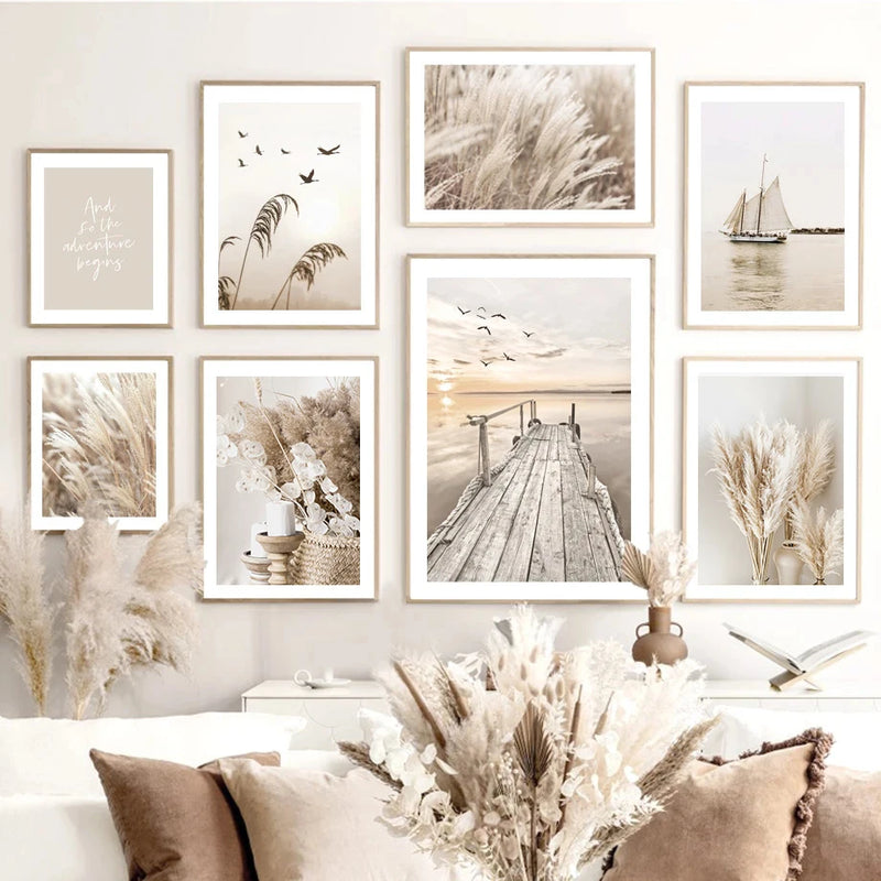 affiche bohème paysage herbe et fleurs décor moderne