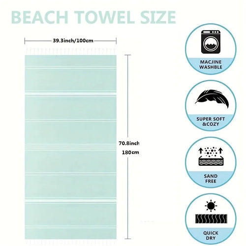 Serviette de plage turque rayée pompons séchage rapide