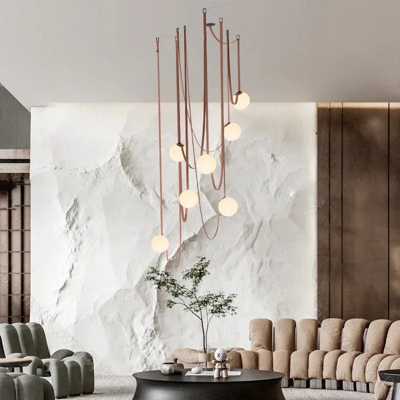 Modern minimalist flooring, villa belt, living room, dining room, interior decoration, chandelier - vue 4 sur 10