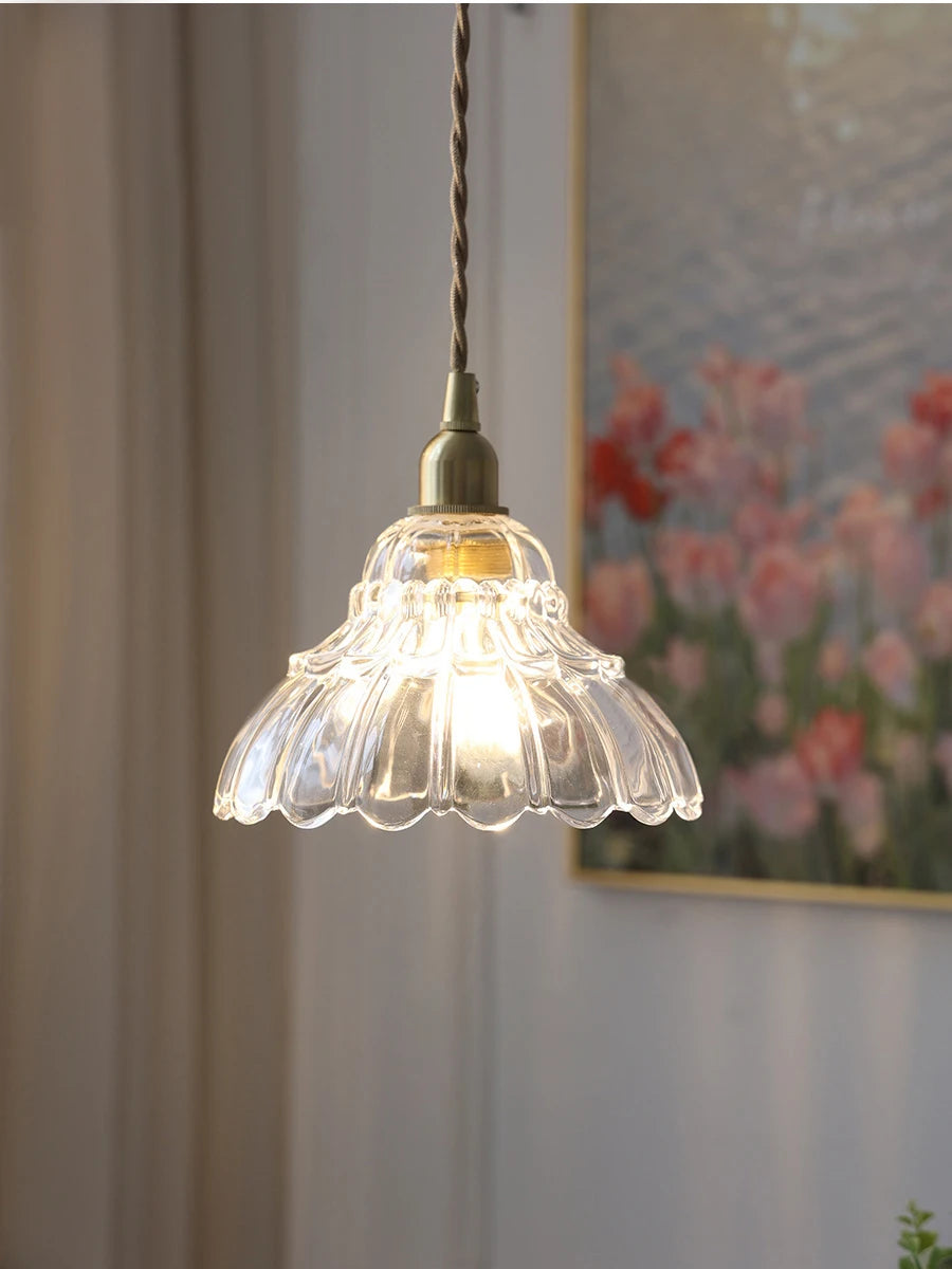 suspension en verre et laiton style japonais design nordique luxe - vue 2 sur 8