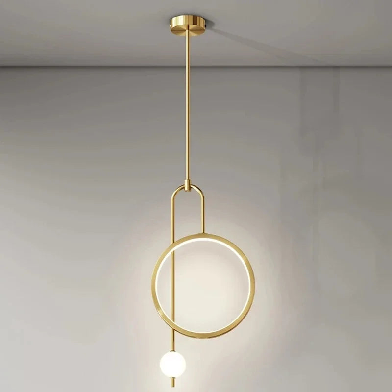Gold Ring Pendant Light Modern Ball Led Hanging Lamp Bedroom Bedside Nordic Living Room Home Decor Background Lighting - vue 4 sur 10