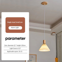 suspension moderne en tissu plissé avec base en bois