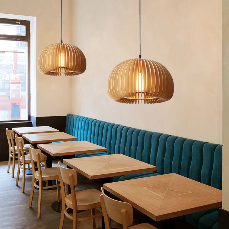 suspension luminaire rétro en bois pour îlot cuisine - vue 4 sur 9