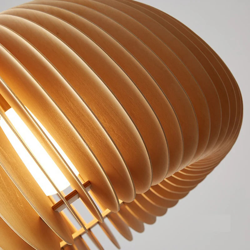 suspension lustre citrouille en bois naturel nordique éclairage