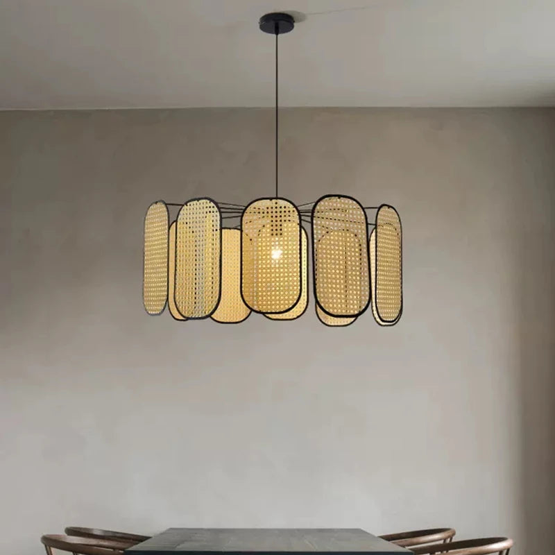 plafonnier en rotin style chinois décoratif pour restaurant 	 modèle - vue 3 sur 9