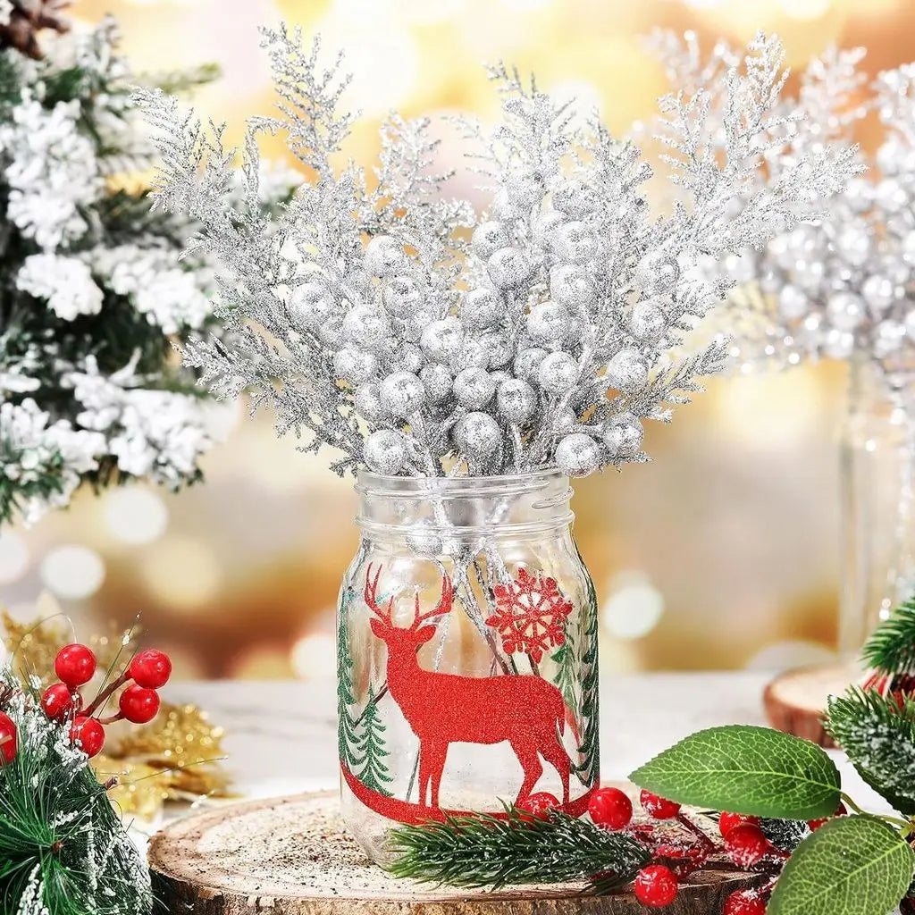lot de 5 décorations de noël paillettes fleurs artificielles pour nouvel an 2025 - vue 6 sur 13