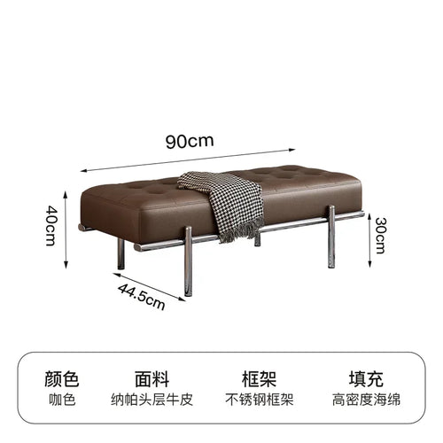 Stainless Steel Shoe Changing Bench, Long Stool, Italian Minimalist Leather, Bed-End Seat, Light, Luxury - vue 27 sur 42
