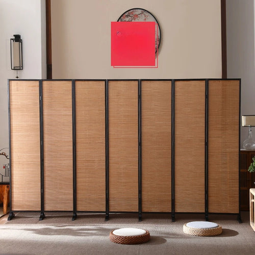 Chinese style bamboo screen partition wall, folding movable baffle in living room, blocking modern minimalist office - vue 3 sur 4